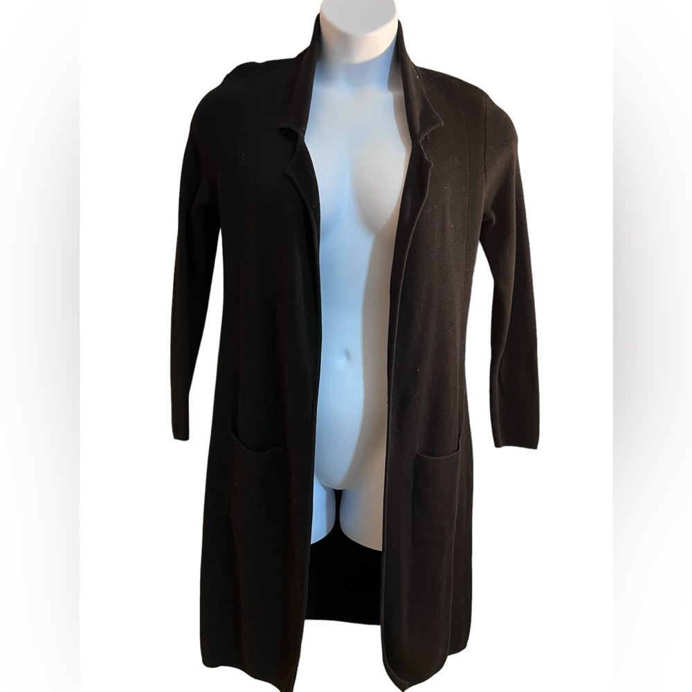Chico’s Open Front Collared Classic Black Cardigan size 0 (size small)